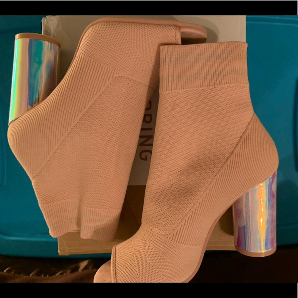Pink open toe booties